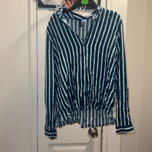 Small button down blouse. Green and white stripes.